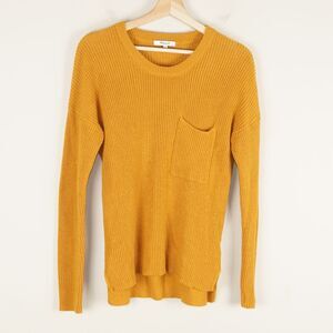 Madewell Thomson Pocket Yellow Ribbed Knit Cotton Blend Pullover Sweater S